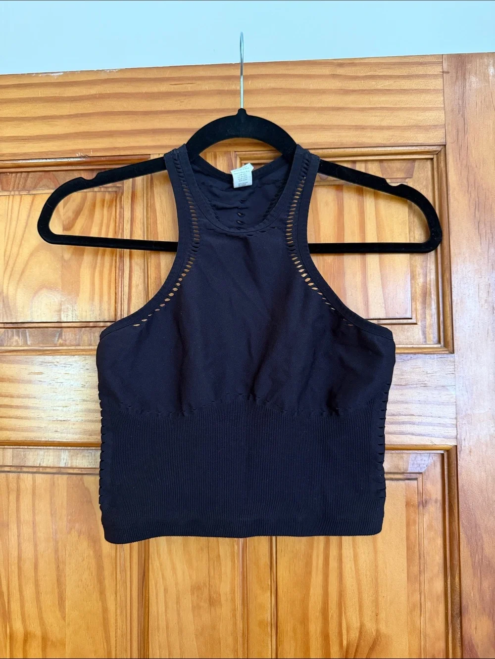 ALO High-Neck Black Ribbed Cropped Tank Top
